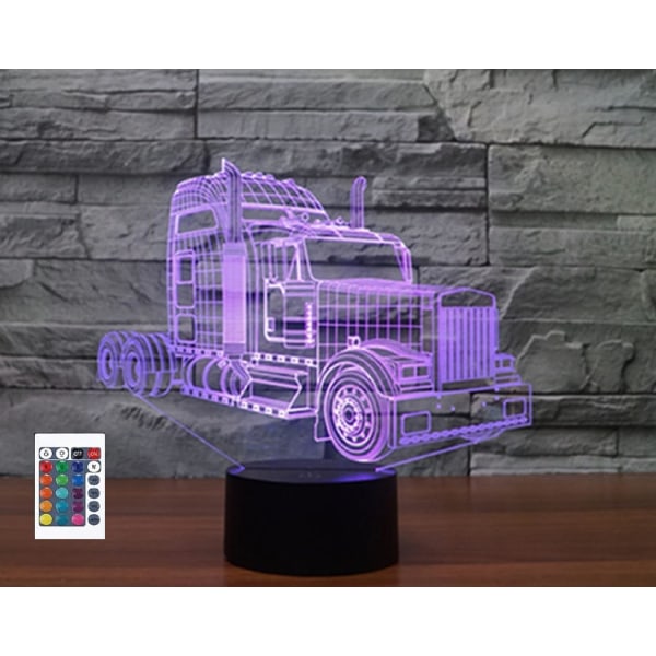WJ 3D Lastbil Fjärrkontroll 16 Färg Nattljus Illusion Akryl LED Bordslampa Sänglampa Barn Sovrum Skrivbord Inredning Födelsedagspresenter Leksak för barn