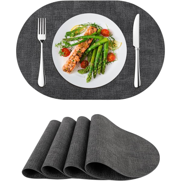 Underläggssats med 4, Konstläder Underlägg Värmebeständiga Tvättade Bordstabletter för Utomhusmiddag Kök, Svart Black