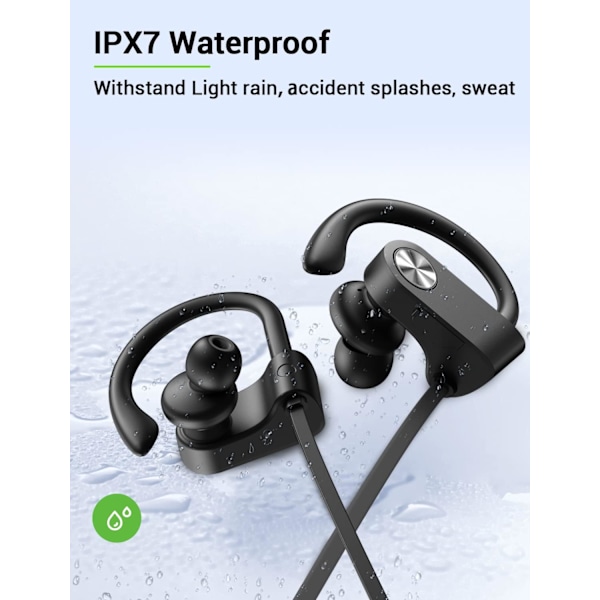 Bluetooth-hörlurar, 5.3 trådlösa sport-öronsnäckor IPX7 vattentäta med mikrofon, stereo svettsäkra öronsnäckor, brusreducerande Hea
