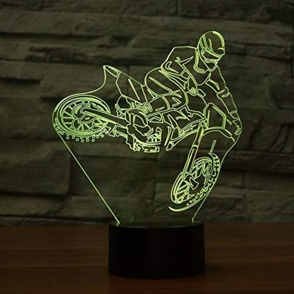 3D Moottoripyörä Motocross Yövalo Lamppu Illuusio 7 Väriä Vaihtuva Kosketuskytkin Pöytä Työpöydän Koriste Lamput Akryyli Tasainen ABS-Jalusta USB-Kaapeli Leikki (Bussi)