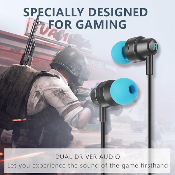 Gaming-ørepropper med mikrofon, kablede hodetelefoner, lav latenstid 3,5 mm Aux, Dual Driver Audio designet for spill, egnet for arbeid/G