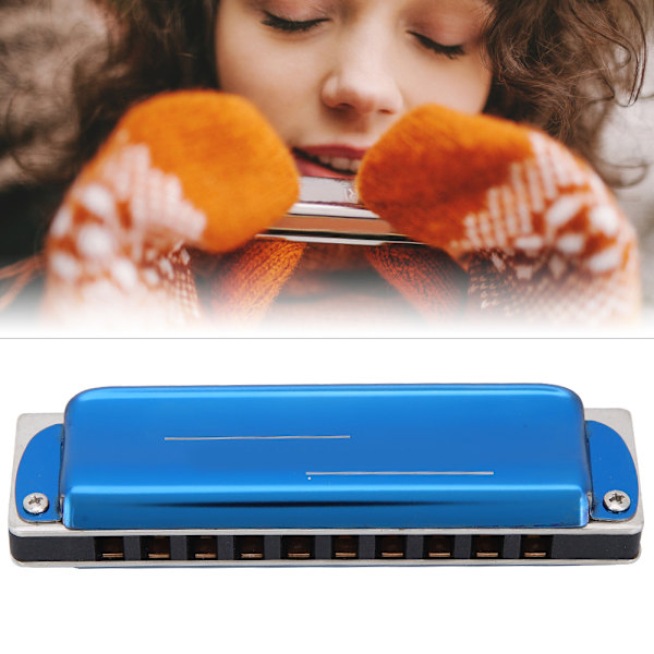 Blues Harp Harmonika 10-Hul Professionel Mundharmonika G-Nøgle Gaver Rustfrit Stål Dæksel (Blå)