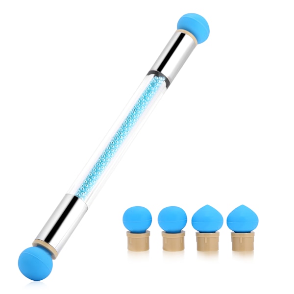 Double-ended UV Gel Nail Art Paint Gradient Shading Pen Brush + 4 Extra Silicone Heads Blue