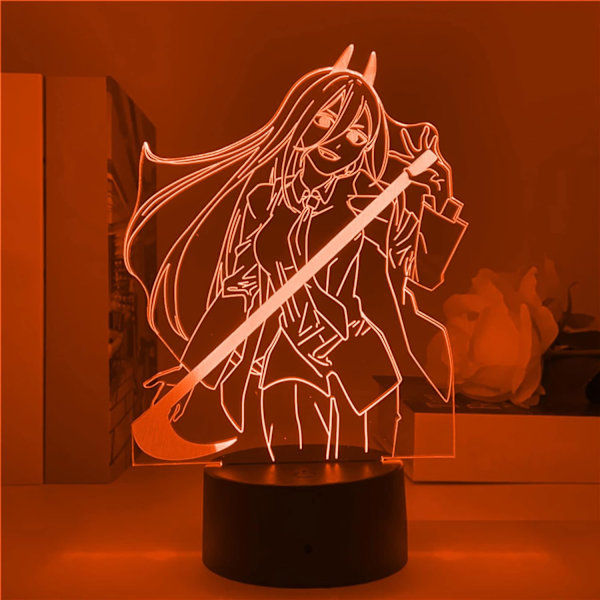 Chainsaw Man Akryl 3D Natlampe, Illusion Anime Lampe Soveværelse Dekoration 7 Farve Touch Control 16 Farve Skift Natlys Børnegaver Julegaver Motorsågsmannen