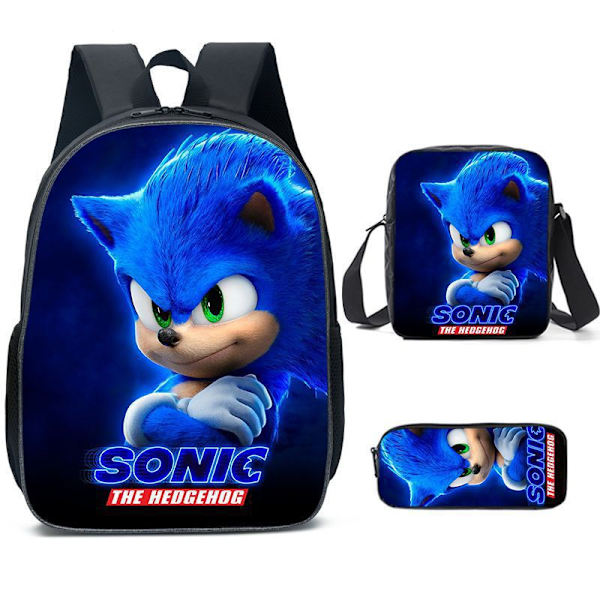 SONIC reppu Sonic alakoulureppu 3-osainen anime-piirretty reppu olkalaukku kynäpussi Style J three-piece
