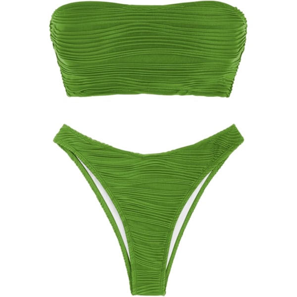 Kvinnors 2-delade Bandeau-baddräkter Ribbade Spetsade Straplösa Bandeau Bikini Set Högt Skurna Baddräkter 1-light Green S