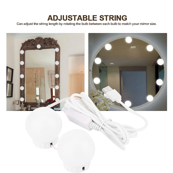 LED-glödlampa spegellampa Vanity USB Touch Switch spegellampa kit lins strålkastare glödlampor kit 2 glödlampor