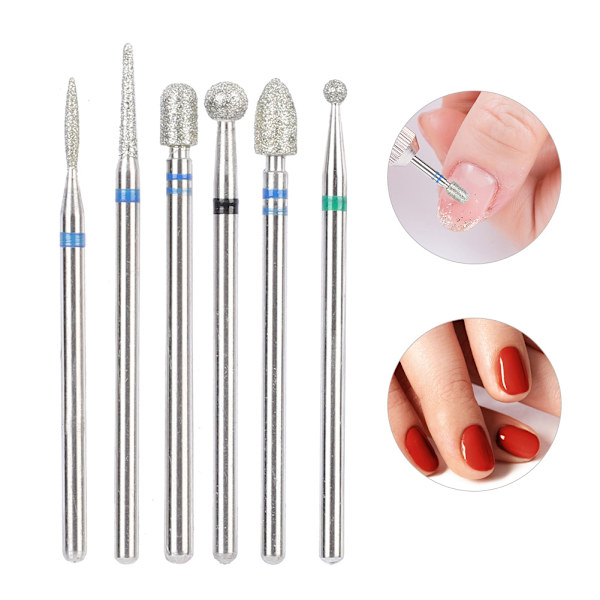 6 st/förpackning Rostfritt stål Nagelkonst Borr Bits Kit Nagelborr Tillbehör Manikyrverktyg JG#8