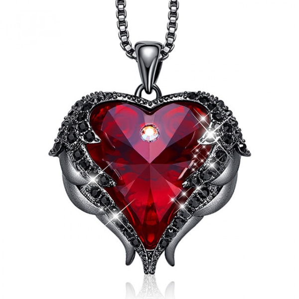 Ocean Heart halsband kvinnliga ängelvingar Crystal nyckelben halsband -----svart pistol röd