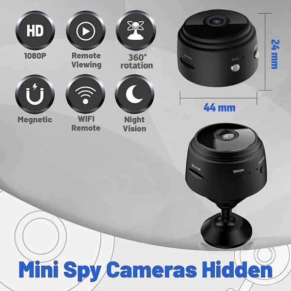 Spionkamera-Dold Mini Spy Camera-Trådlös WiFi-kamera med fjärrvy med ljud och video Live Feed Hidden Cam HD-kameror för inomhusbruk utomhus