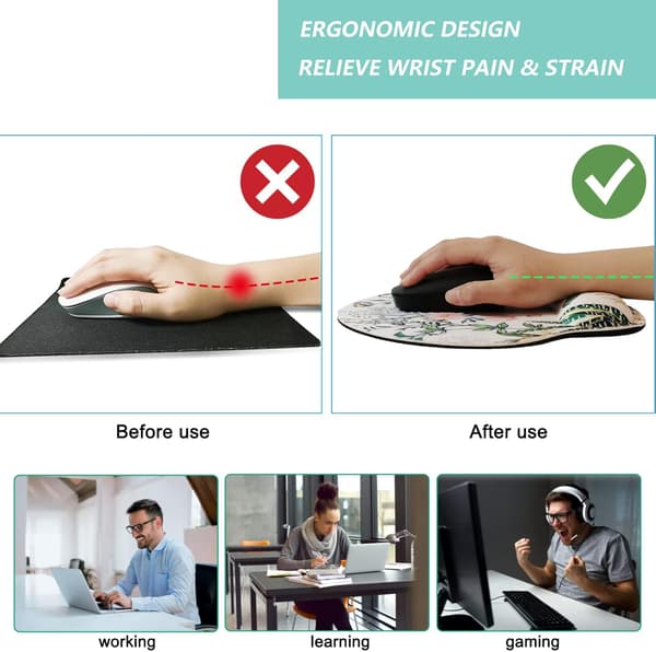 Musematte med håndleddstøtte, ergonomisk musematte med minnefoam håndleddstøtte, sklisikker gummi bunn spillmusematte for hjemmet