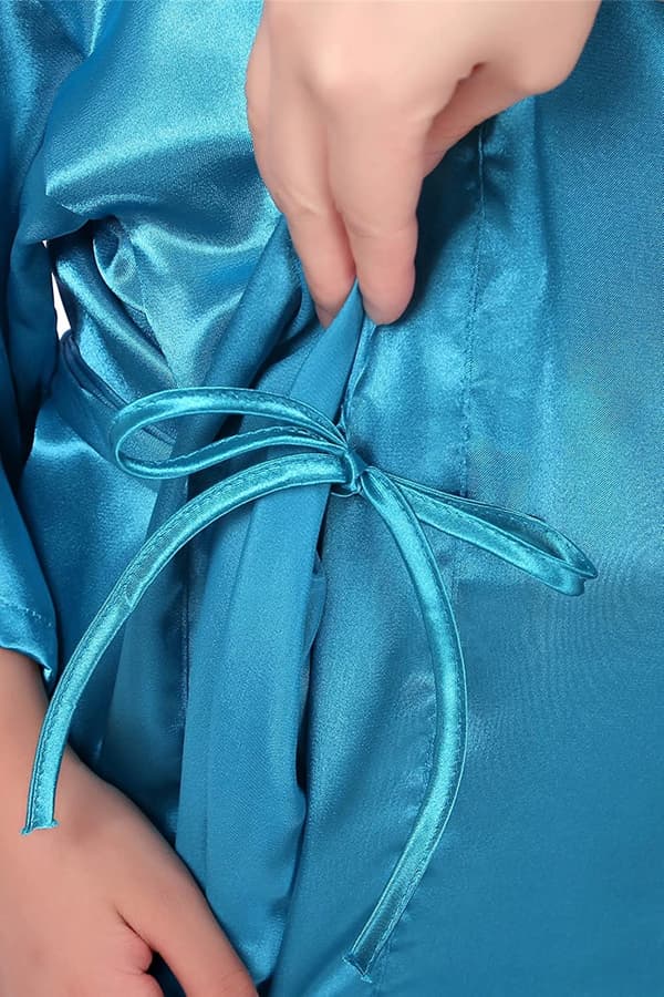 Barn Silke Fläckfri Kimono Bröllopsklänning Kimono Rockar Nattkläder ------ Blå（Storlek 12）