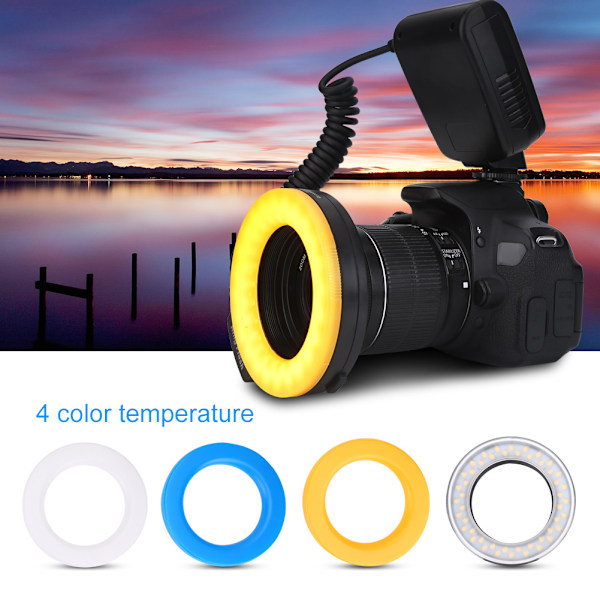 Bärbar LED-ringblixt med adaptrar och färgdiffusorer, fototillbehör för Nikon