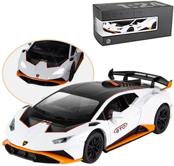 1:24 Legering Die Cast Bilmodel til Lamborghini Huracan STO 2021, Træk Tilbage Bilmodel Legetøjsgave til Børn 3 til 12 År Gamle