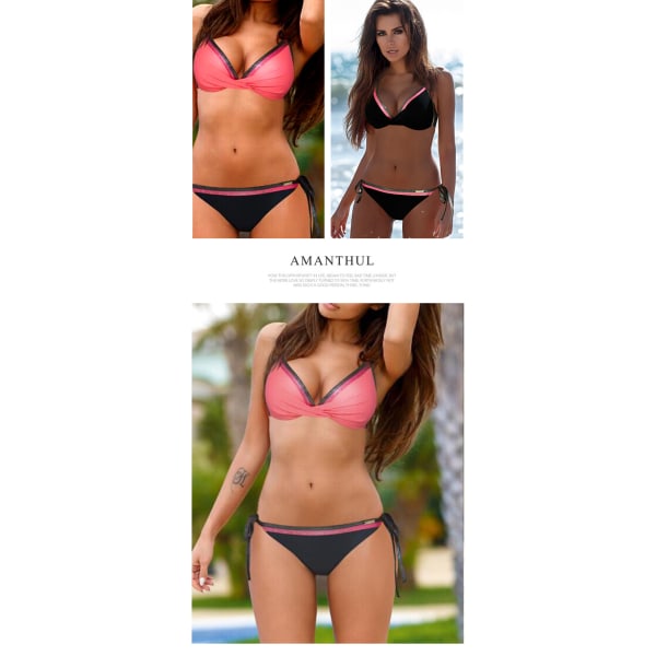 Bikini Set Solid Color Tredelad Badkläder Populär Split Baddräkt 2 Delar med Bröstkudde Utan Stål Stöd Kvinnor