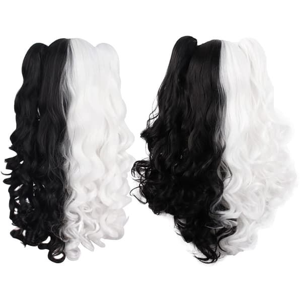 Wekity Multicolor Lolita Lång Lockar Hästsvans Cosplay Peruk, Vit+Svart