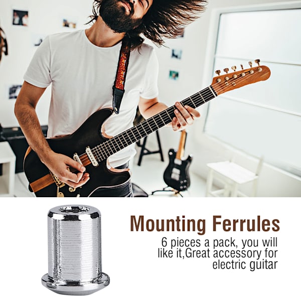 6 stk. Through Body String Mounting Ferrules Erstatning Til Elektrisk Guitar Bas (Sølv)