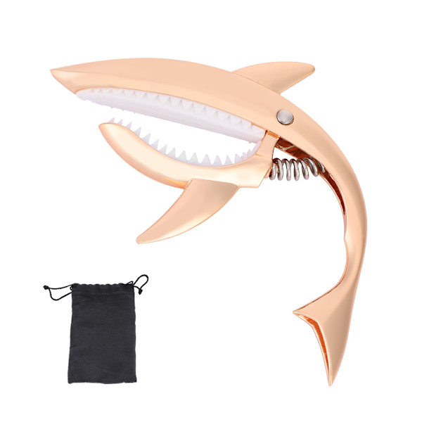 Sinkronisert gitar capo i sinklegering med hai-design, hurtig skifte klemme nøkkelutløser (rosa gull)