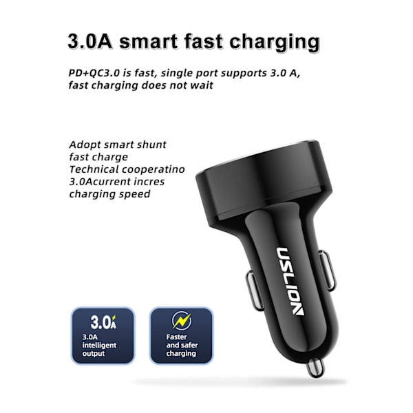 36W Lader PD+QC3.0 USB Bil Lader - (Rød) (Ett Sett)
