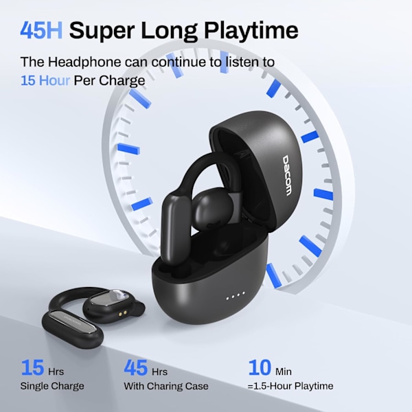 Åpne øre-hodetelefoner Bluetooth 5.3, True Wireless Open Ear Earbuds ENC Clear Talk med 16,2 mm dynamiske drivere 45 timer spilletid trådløs
