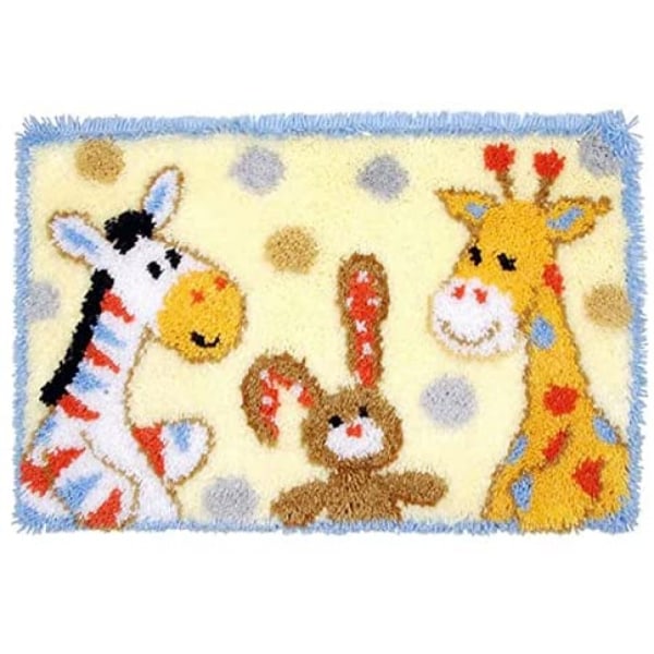 Cartoon Animal Giraffe DIY Spärrkroksats Matta oavslutad 3D matta Gobeläng Kit Spärrkrokkuddesats Handgjorda matttillverkningssatser för vuxna Barn, Börja