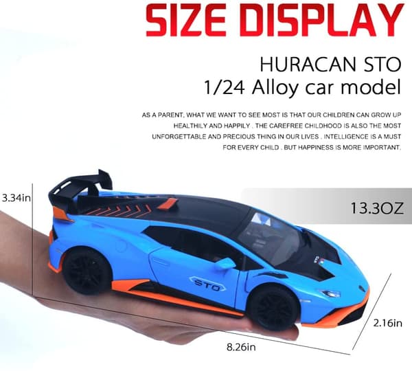1:24 Legering Die Cast Bilmodel til Lamborghini Huracan STO 2021, Træk Tilbage Bilmodel Legetøjsgave til Børn 3 til 12 År Gamle