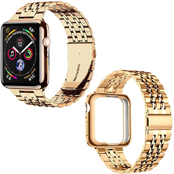 Kompatibel med Apple Watch -band 42 mm 44 mm 45 mm, solid metallrem i rostfritt stål för iWatch-serien, roséguld