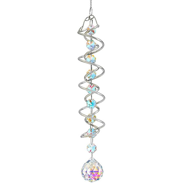 WJ12317.7in Farverige Gazing Ball Spiral Hale, Krystal Vindmølle Solfanger, Dobbelt-Spiral med Ottekantede Perler og Kæde, Regnbue 9 Colorful Beads