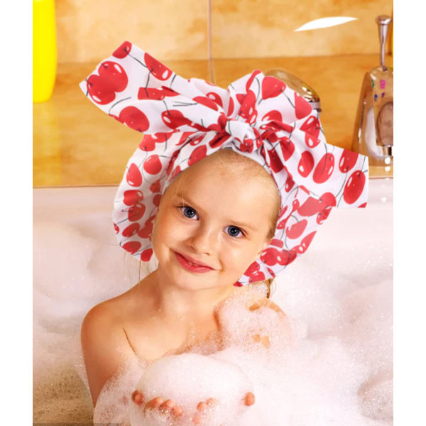 Set 0f 3 Vattentät cap för barn, tjejbadmössa av sött mönster Tvättbara återanvändbara duschmössor - Söt cap för hemmabruk, hotell (Cherry)