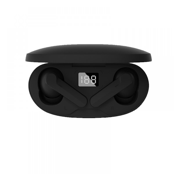 Trådlöst Bluetooth-headset med digital display-batteri trådlöst TWS Bluetooth-headset, delat öra design+Smart fingeravtryck touch (svart)