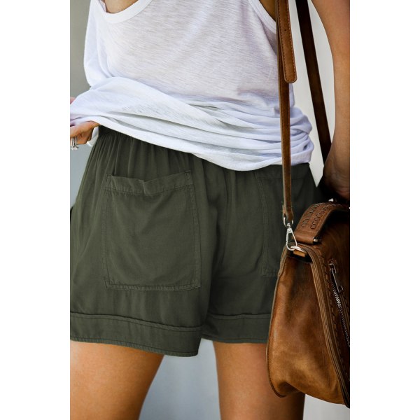 Casual Shorts för kvinnor, bekväma dragsko med resår i midjan sommarshorts med fickor --- Grön (Storlek L)