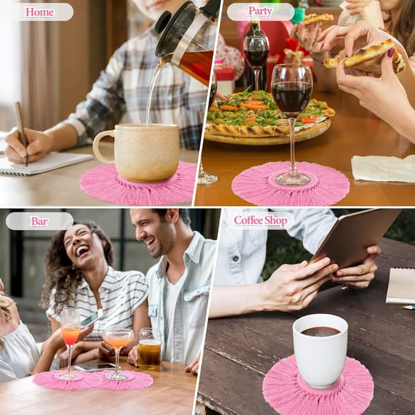 5 Pakke Underkopper til Drikkevarer, Absorberende, Håndlavede Macrame Bomuldsunderkopper til Kaffebord, Boho Underkopssæt med Kvaster, Varmebestandig