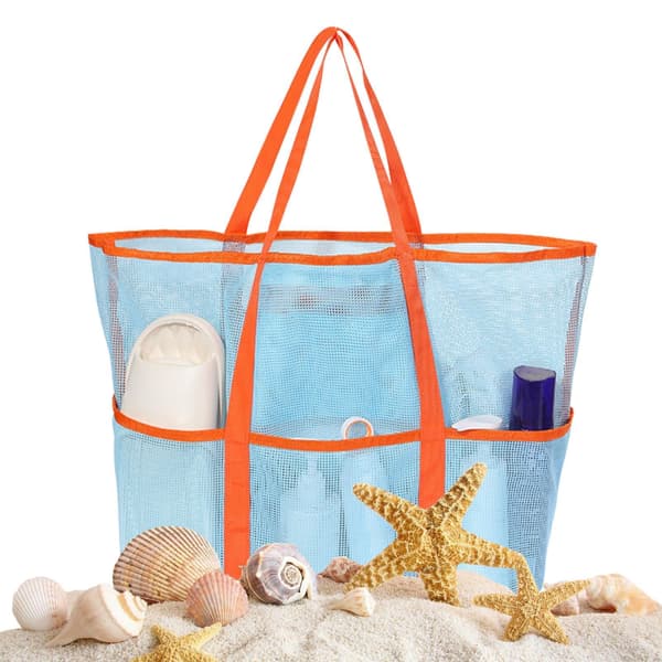 Mesh Strandväska, Stor Vikbar Poolväska - Lätt Strand- & Simväska för Handdukar, Flaskor & Solglasögon - Ventilerande Snabbtorkande Design