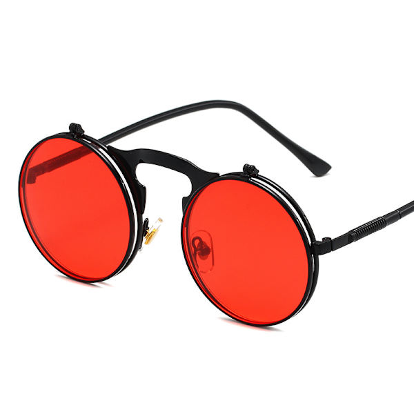 Retro Rund 80-tal Flip Up Steampunk Solglasögon Spegel Vintage Cirkel Solglasögon Glasögon för Män Kvinnor