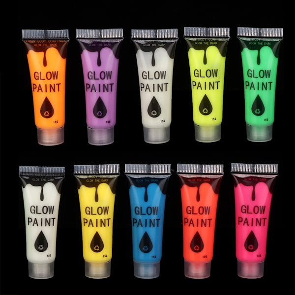 10 stk neglefluorescerende pulver DIY kroppsmaling maling trykk glød lysende verktøy