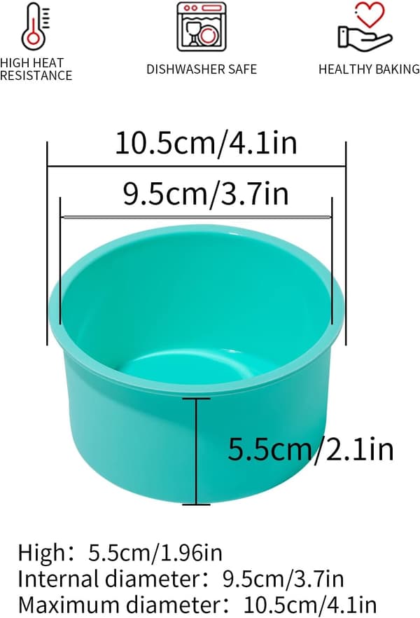 Silikon Mini Runde Kageforme, 4 Tommer, Grøn, Sæt af 6 Green