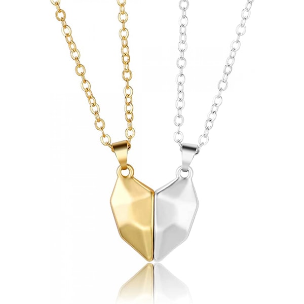 AVEKI Two Souls One Heart Pendant Halsband för par,Wishing Stone Creative Magnet Couples Halsband, L+guld+silver