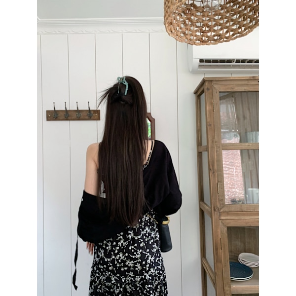 Kvinders Boheme Blomstermønstret Wrap V-hals Suspender Strandfest Maxi Kjole (Sort M)