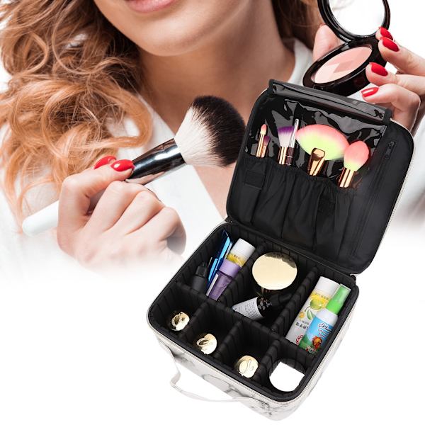 Multifunktionel PU Marmor Kosmetik Taske Opbevaring Partition Makeup Kit Etui (CAM01-24 Hvid)