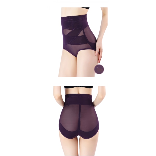 Kvinnors rumphöjare Shapewear Hög midja Dubbel magekontroll Panty Midjetränare Body Shaper --- Lila （Storlek M）