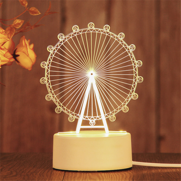 Qinwei 3D LED nattlampa Akryl pariserhjul Lampa Fjärrkontroll 3D Illusion Lamp Alla hjärtans dag Heminredningslampa -- Style G