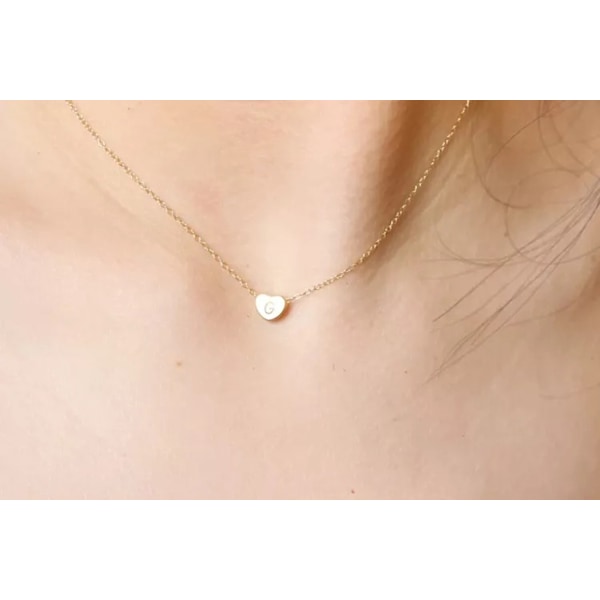 Hjerte Initial Halskæde Rustfrit Stål Mini Hjerte Bogstav Halskæde 14K Guldbelagt Titanium Stål ----- Guld C