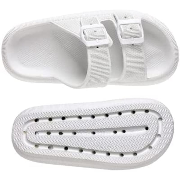 Unisex komfort mjuka rutschkanor, dubbla spänne justerbara EVA platta sandaler, lätta Slip on House Tofflor（Vita）