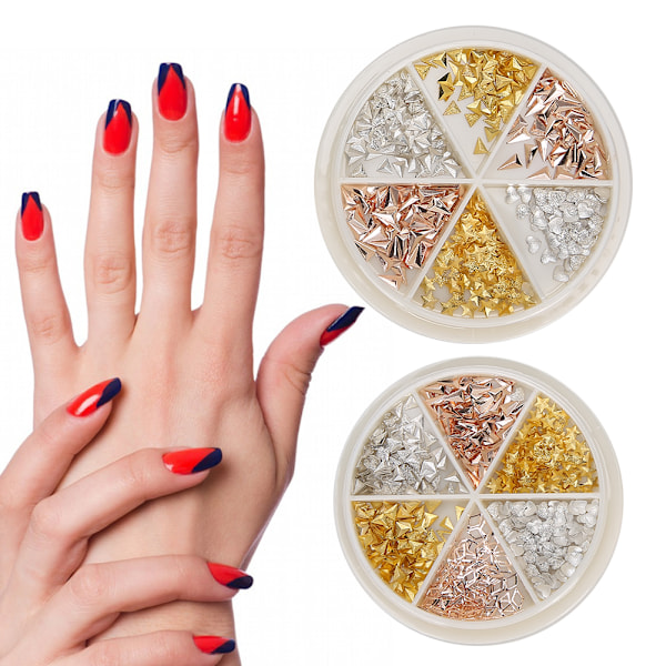 2 Ask Metal Glittrande Nageldekorationer Snygga Nagelkonst Dekoration DIY Manikyr Verktyg Tillbehör