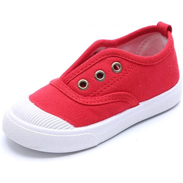 Pojkar och flickors canvas lätta slip-on sneakers löparskor ---- Röd （Storlek 33）