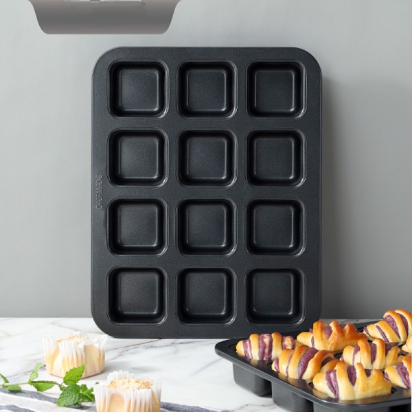 Cavity All Edges Square Cupcake Brownie Pans Mini Cake Non Stick Baking Carbon Steel Bread Mold Small Edge