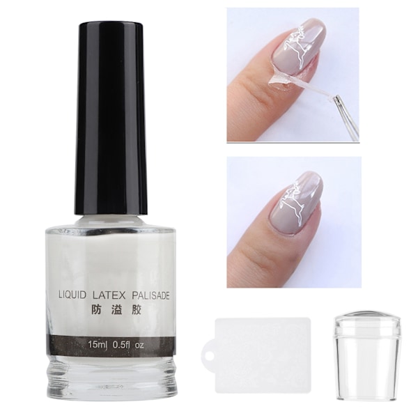 Stempel for negl + skrapeplate + anti-overflow lim (15 ml) - sett med verktøy for neglkunst