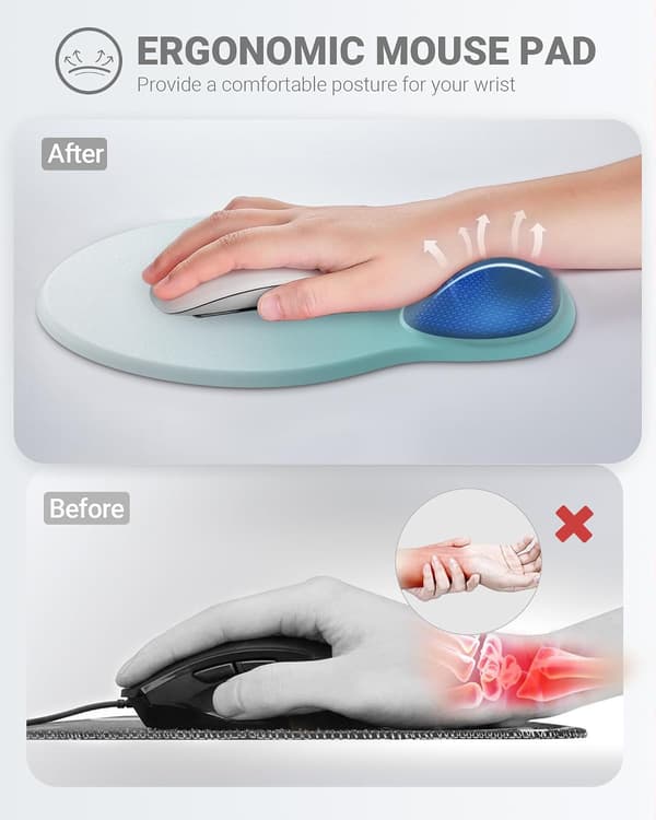 Ergonomisk Musematte med Håndleddstøtte, Komfortabel Musematte Håndleddstøtte, Lindrer Håndleddssmerter Gel Musematte, Sklisikker Gummisokkel Musematte
