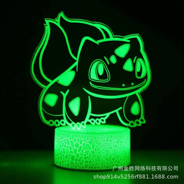 Anime Figur 3D Bulbasaur LED Optisk Illusion Soveværelses Dekoration Bordlampe Med Fjernbetjening 7 Farver Skift Dæmpbar Akryl Visuel
