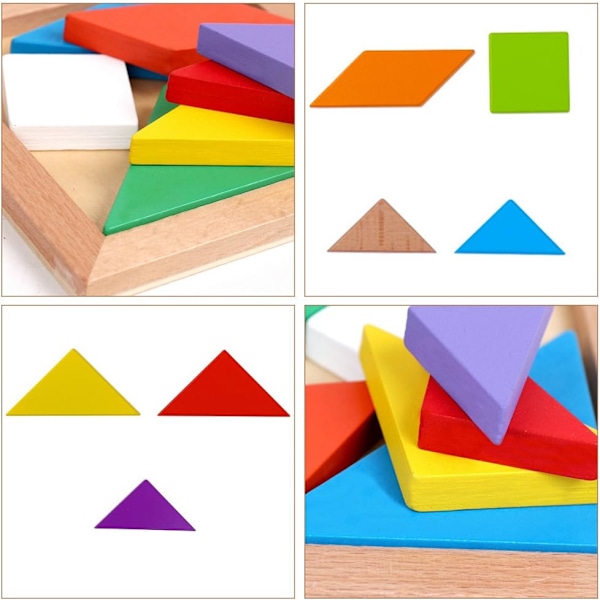 3 Otter Træ Tangram Puslespil, 4 Pakke Uddannelsesmæssige Tangram Former Puslespil Legetøj til Børn og Voksne, STEM Montessori Trælegetøj, Bra